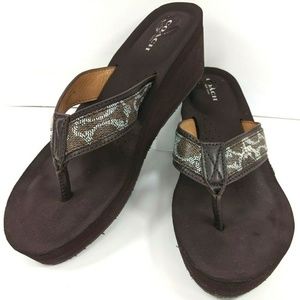 Coach Jolene Women's Wedge Signature Sandals Brown